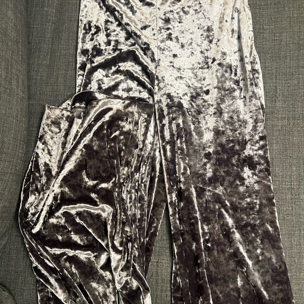 Zara Silver Velvet Wide Leg Pants